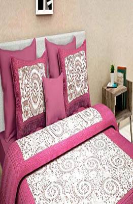 VKMarotia Queen Size Jaipuri Traditional Cotton Double Bedsheets Bedspread Bed Cover with 2 Pillow Covers (Pink) 2