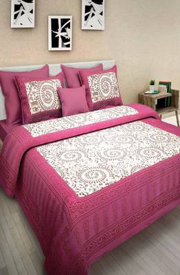VKMarotia Queen Size Jaipuri Traditional Cotton Double Bedsheets Bedspread Bed Cover with 2 Pillow Covers (Pink) 3