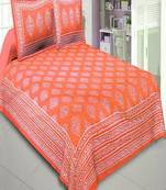 VKMarotia Queen Size Jaipuri Traditional Cotton Double Bedsheets Bedspread Bed Cover with 2 Pillow Covers (Orange)