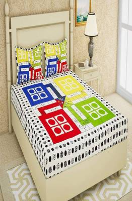 VKMarotia Queen Size Jaipuri Traditional Cotton Double Bedsheets Bedspread Bed Cover with 2 Pillow Covers (Multi) 1