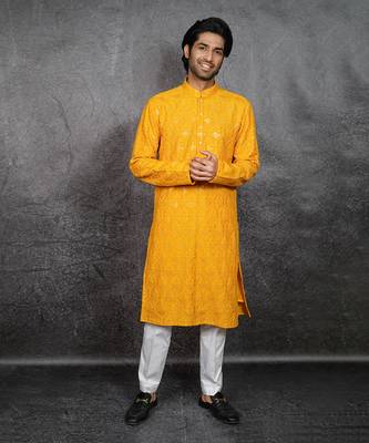 Mustard Embroidered Kurta 4
