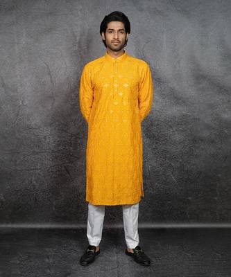 Mustard Embroidered Kurta 5