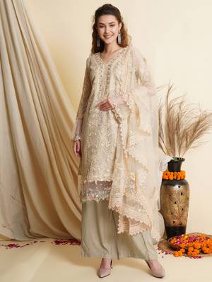 Beige embroidered net salwar 1