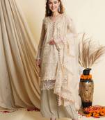 Beige embroidered net salwar