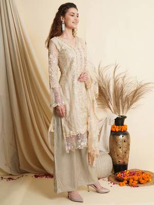 Beige embroidered net salwar 2