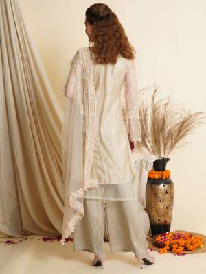 Beige embroidered net salwar 3