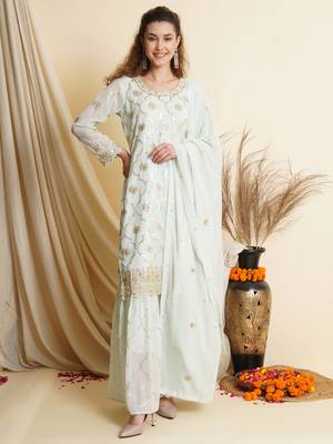 Sky blue embroidered georgette salwar 1