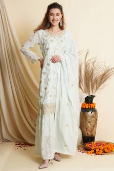 Sky blue embroidered georgette salwar