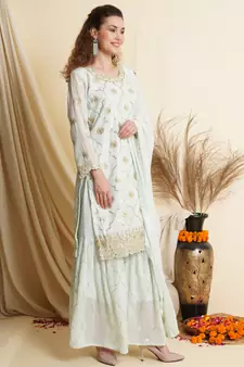 Sky blue embroidered georgette salwar