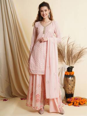 Pink embroidered georgette salwar 1
