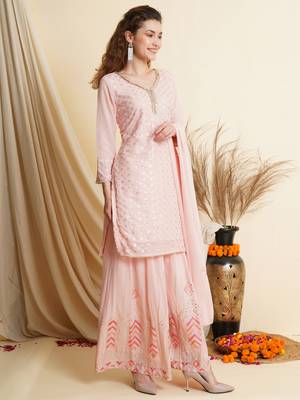 Pink embroidered georgette salwar 2