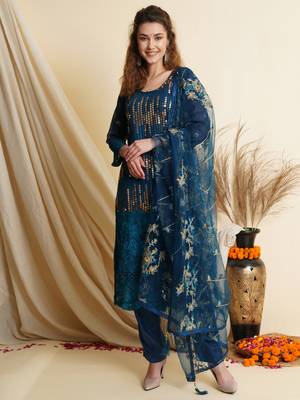 Navy-blue embroidered georgette salwar 1