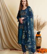 Navy-blue embroidered georgette salwar