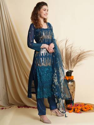 Navy-blue embroidered georgette salwar 2