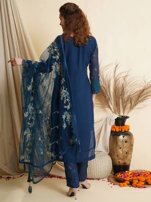 Navy-blue embroidered georgette salwar 3