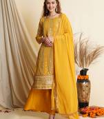 Yellow embroidered georgette salwar