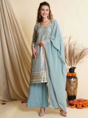 Sky blue embroidered georgette salwar 1