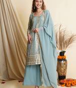 Sky blue embroidered georgette salwar