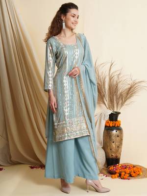 Sky blue embroidered georgette salwar 2