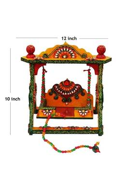 Sanskritihandicraft Wood Krishna Bal Gopal Swing Jhula, 10x12 Inch, Green, Yellow 2