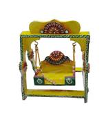 Sanskritihandicraft Wooden Handmade Beautiful Swing with Laddu Gopal Statue (15 x 10 cm, Yellow, Green)