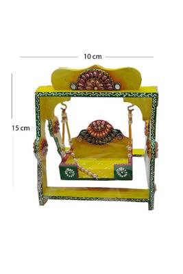 Sanskritihandicraft Wooden Handmade Beautiful Swing with Laddu Gopal Statue (15 x 10 cm, Yellow, Green) 2