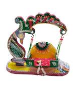 Sanskritihandicraft Krishna Jhula, Mor Shape Beautiful Swing with Laddu Gopal Statue, Jhula for God
