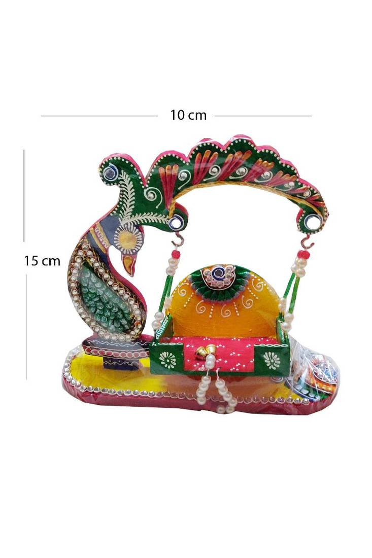 Sanskritihandicraft Krishna Jhula, Mor Shape Beautiful Swing with Laddu Gopal Statue, Jhula for God