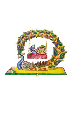 Sanskritihandicraft Krishna Jhula, Mor Shape Beautiful Swing with 2 Number Laddu Gopal Statue Handmade 1