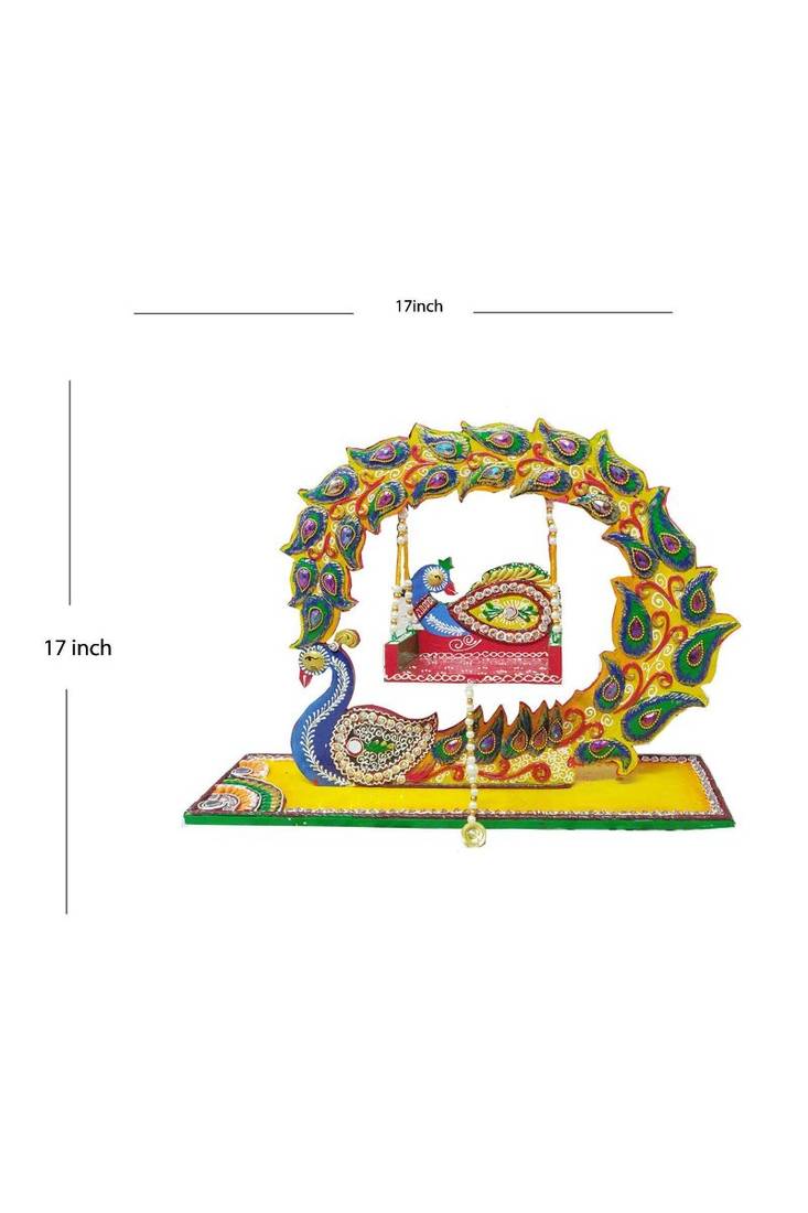 Sanskritihandicraft Krishna Jhula, Mor Shape Beautiful Swing with 2 Number Laddu Gopal Statue Handmade