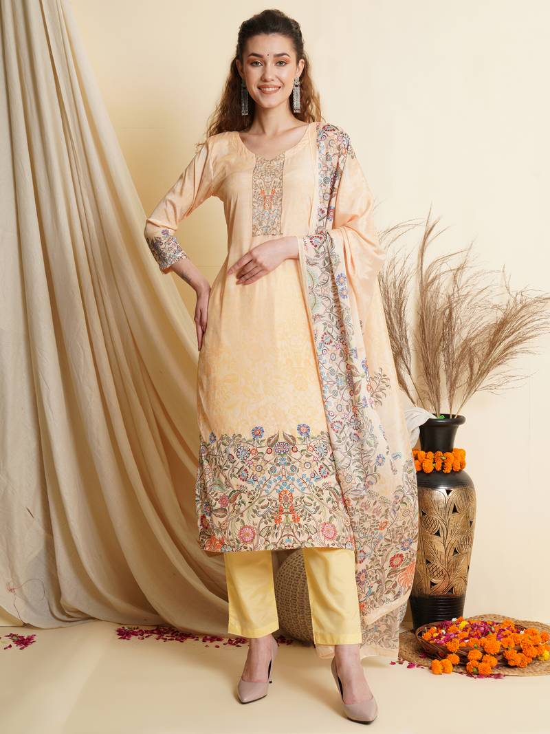 Yellow digital print crepe salwar