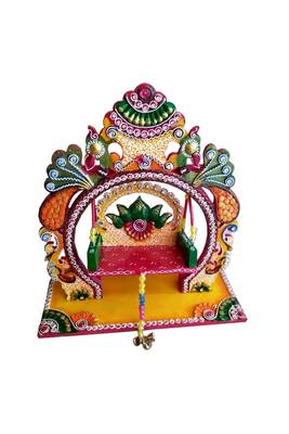 Sanskritihandicraft Wooden Handmade Bal Gopal and 2 Number Laddu Gopal Capacity Swing Krishna Jhula 1