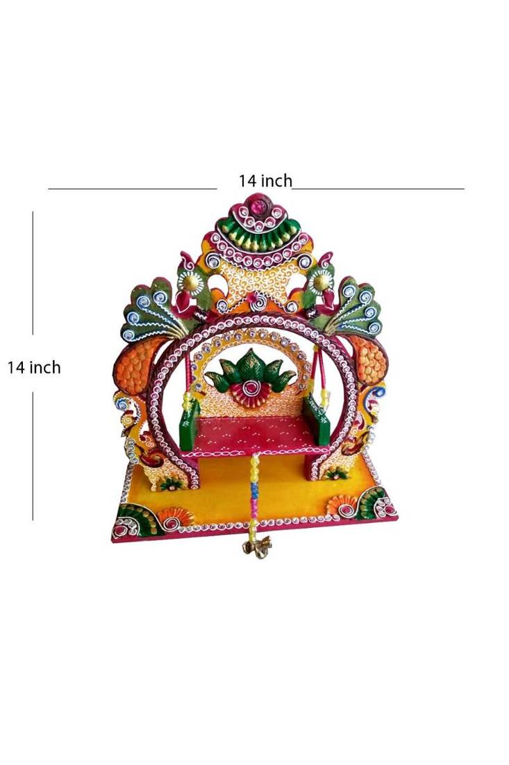 Sanskritihandicraft Wooden Handmade Bal Gopal and 2 Number Laddu Gopal Capacity Swing Krishna Jhula
