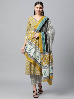 Yellow printed cotton ethnic-kurtis 1