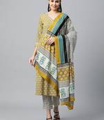 Yellow printed cotton ethnic-kurtis