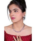 Classic Style AD/American Diamond Studded Pink Silver Plated Handcrafted Circle Necklace Set for Women & Girls