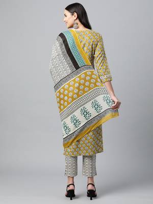 Yellow printed cotton ethnic-kurtis 2