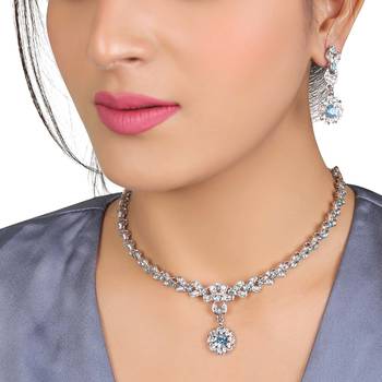	Classic Style AD/American Diamond Studded Ferozi Colour SilvervPlated Handcrafted Circle Necklace Set for Women & Girls 2