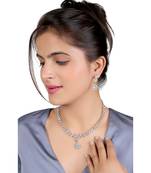 Mad Club Classic Style American Diamond Studded Rhodium White Silver-Plated Necklace Set With Earrings for Women	