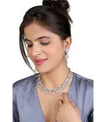 Mad Club Classic Style American Diamond Studded Rhodium White Silver-Plated Necklace Set With Earrings for Women	