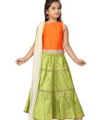 Green plain silk stitched lehenga