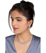 American Diamond Rose Gold-Plated Necklace with Earrings for Women, Girls - Jewellery Set for Wedding, (Rose Gold)