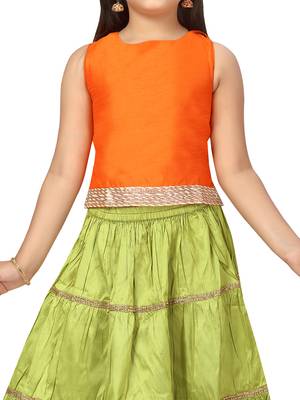 Green plain silk stitched lehenga 4