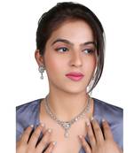 	Mad Club Classic Style American Diamond Studded Rhodium White Silver-Plated Necklace Set With Earrings for Women	