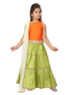 Green plain silk stitched lehenga 5