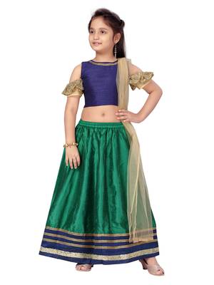 Dark-green plain silk stitched lehenga 1