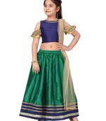 Dark-green plain silk stitched lehenga
