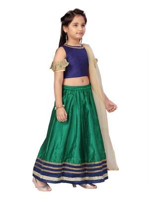 Dark-green plain silk stitched lehenga 2