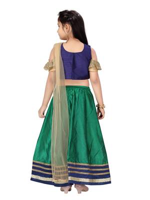Dark-green plain silk stitched lehenga 3