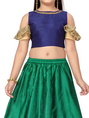 Dark-green plain silk stitched lehenga 4